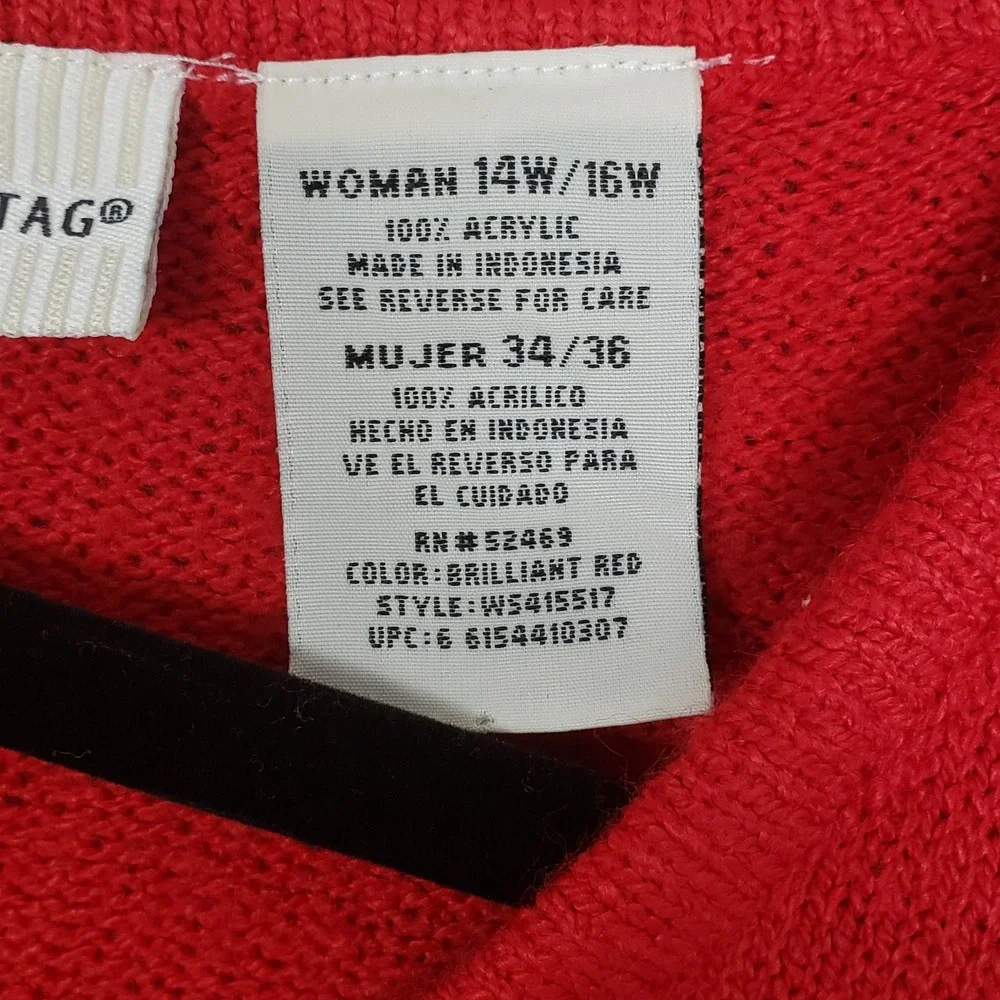 White Stag Size Plus 14W/16W V-Neck Sweater Red 3/4 Sleeve Casual Basic Pullover